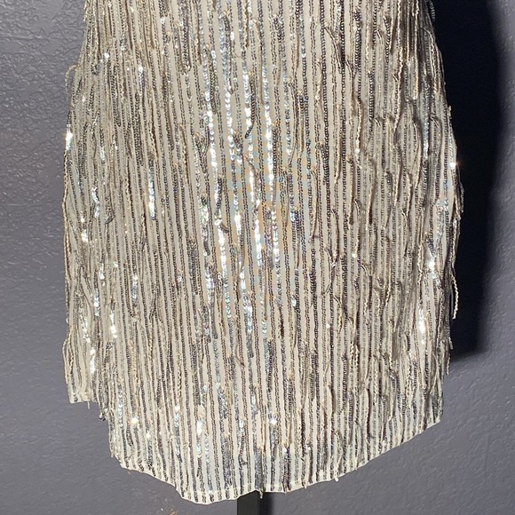 ALTAR’D STATE - dress: silver mesh w allover sequin fringe, lined w zipper - XL - Picture 10 of 16